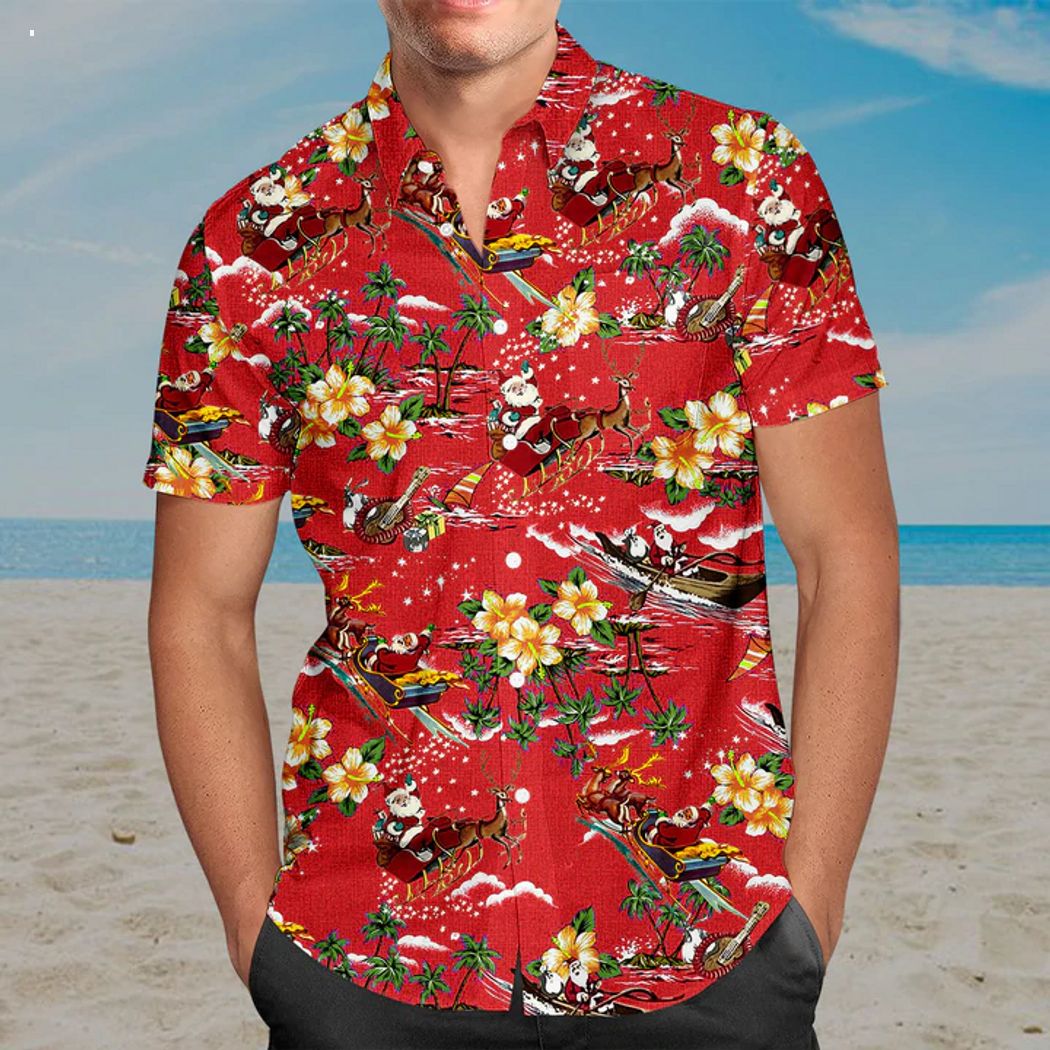 Christmas Santa Men's Hawaiian Shirt Casual Button Down Shirts