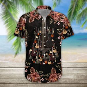 Men’s Acoustic Guitar Hawaiian Shirts Casual Short Sleeve Guitar Shirt