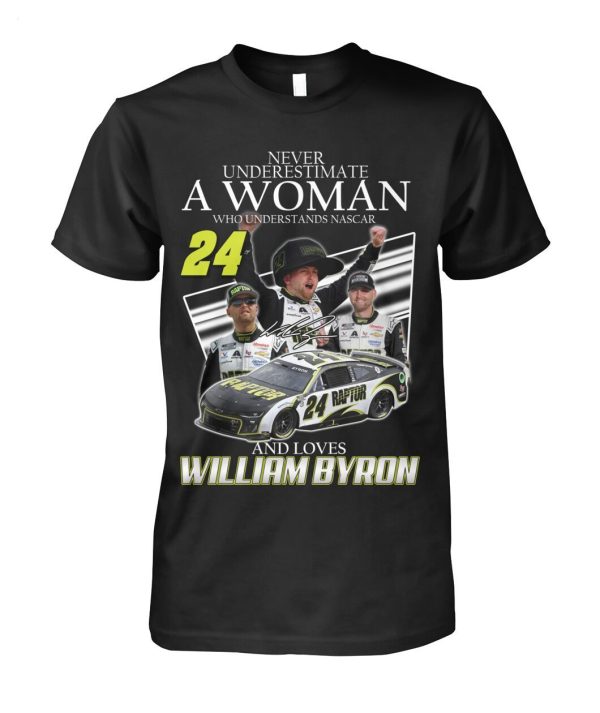 Never Underestimate A Woman Who Understands Nascar And Loves William Byron T-Shirt  – Limited Edition