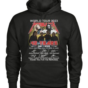 World Tour 2023 Metallica 42 Years 1981 – 2023 Rock And Roll Hall Of Fame In 2009 Thanh You For The Memories T-Shirt – Limited Edition