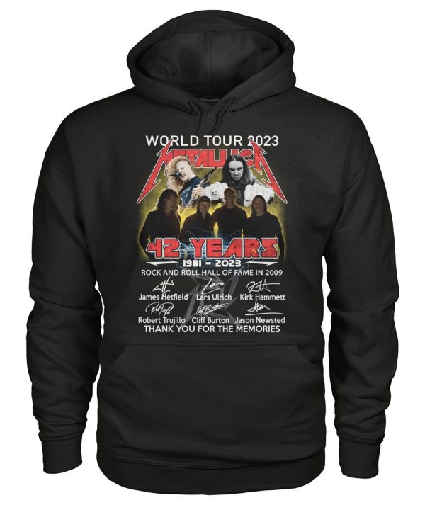 World Tour 2023 Metallica 42 Years 1981 – 2023 Rock And Roll Hall Of Fame In 2009 Thanh You For The Memories T-Shirt – Limited Edition