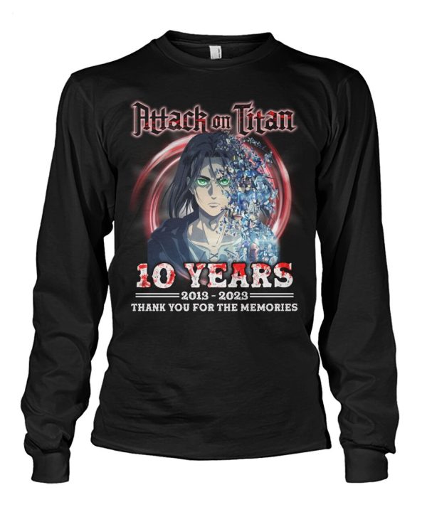 Attack On Titan 10 Years 2013 – 2023 Thank You For The Memories T-Shirt – Limited Edition