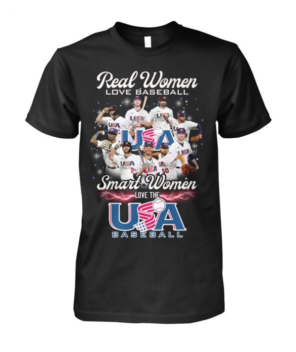 Real Women Love Baseball Smart Women Love The USA Baseball T-Shirt – Limited Edition