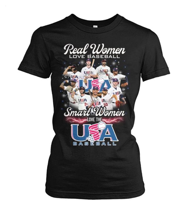 Real Women Love Baseball Smart Women Love The USA Baseball T-Shirt – Limited Edition