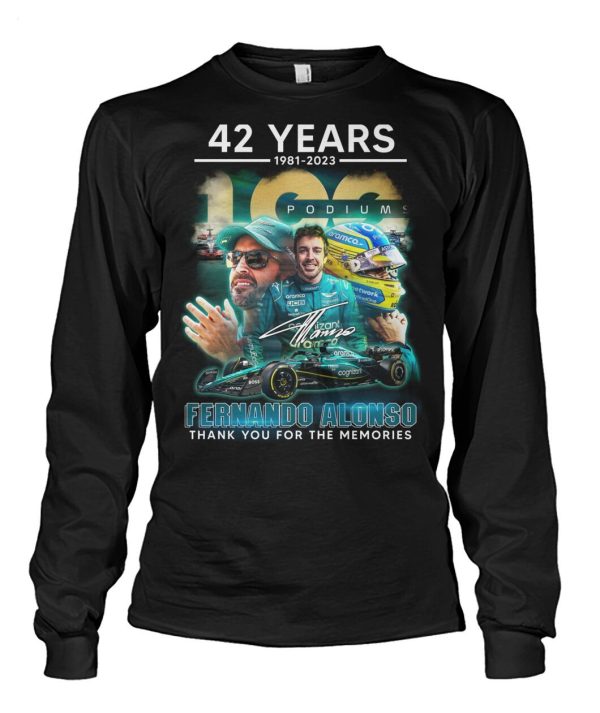 42 Years 1981 – 2023 Podiums Fernando Alonso Thank You For The Memories T-Shirt – Limited Edition