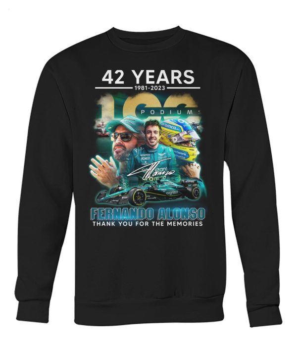 42 Years 1981 – 2023 Podiums Fernando Alonso Thank You For The Memories T-Shirt – Limited Edition