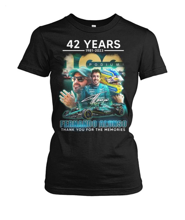 42 Years 1981 – 2023 Podiums Fernando Alonso Thank You For The Memories T-Shirt – Limited Edition