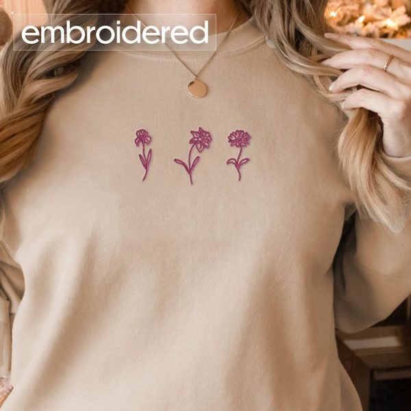 Embroidered Birth Flower Sweatshirt Gift for Her