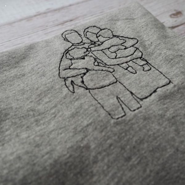 Family Line Drawing Embroidered Tshirt