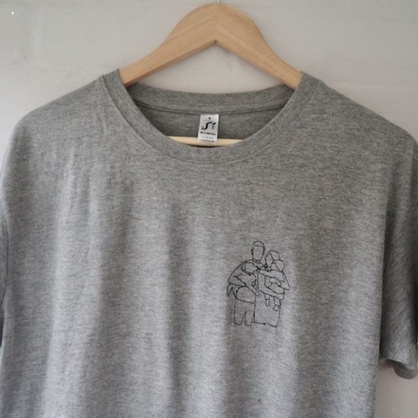 Family Line Drawing Embroidered Tshirt