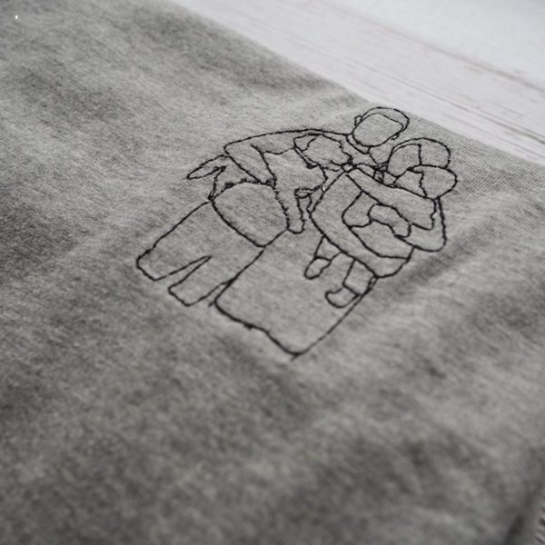 Family Line Drawing Embroidered Tshirt