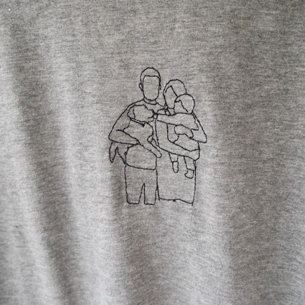 Family Line Drawing Embroidered Tshirt