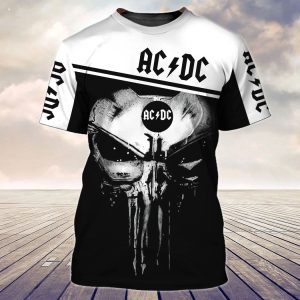 ACDC Rock Band Skull Black White TShirt Zip Hoodie Gift For Fans