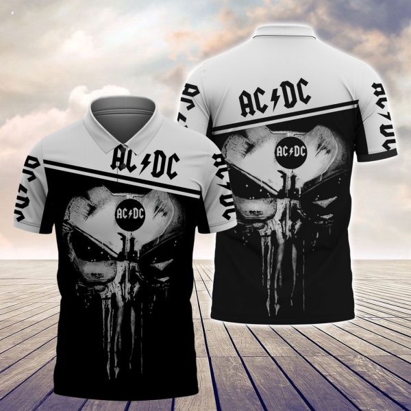 ACDC Rock Band Skull Black White TShirt Zip Hoodie Gift For Fans