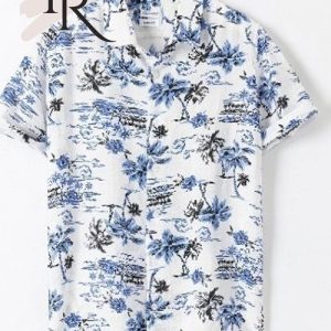 Men’s Cotton Material Beach Coconut Tree Hawaiian Shirt