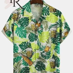 Men’s Fresh Beer Green Leaf Aloha Shirt Short Sleeve