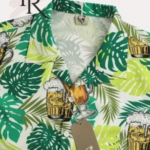 Men’s Fresh Beer Green Leaf Aloha Shirt Short Sleeve