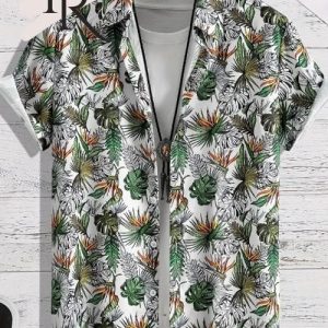 Men’s Nice Tropical Leaf Pattern Shirt