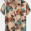 Men’s Short Sleeve Casual Hawaiian Shirt With Trendy Flower
