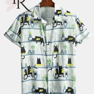 Unisex Black Cat Pattern Short Sleeve Shirt
