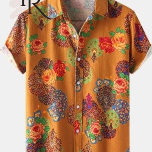 Yellow Ditsy Floral Print Short Sleeves Hawaiian Shirt