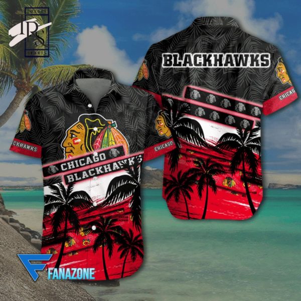 NHL Chicago Blackhawks Coconut Tree Beach Aloha Shirt