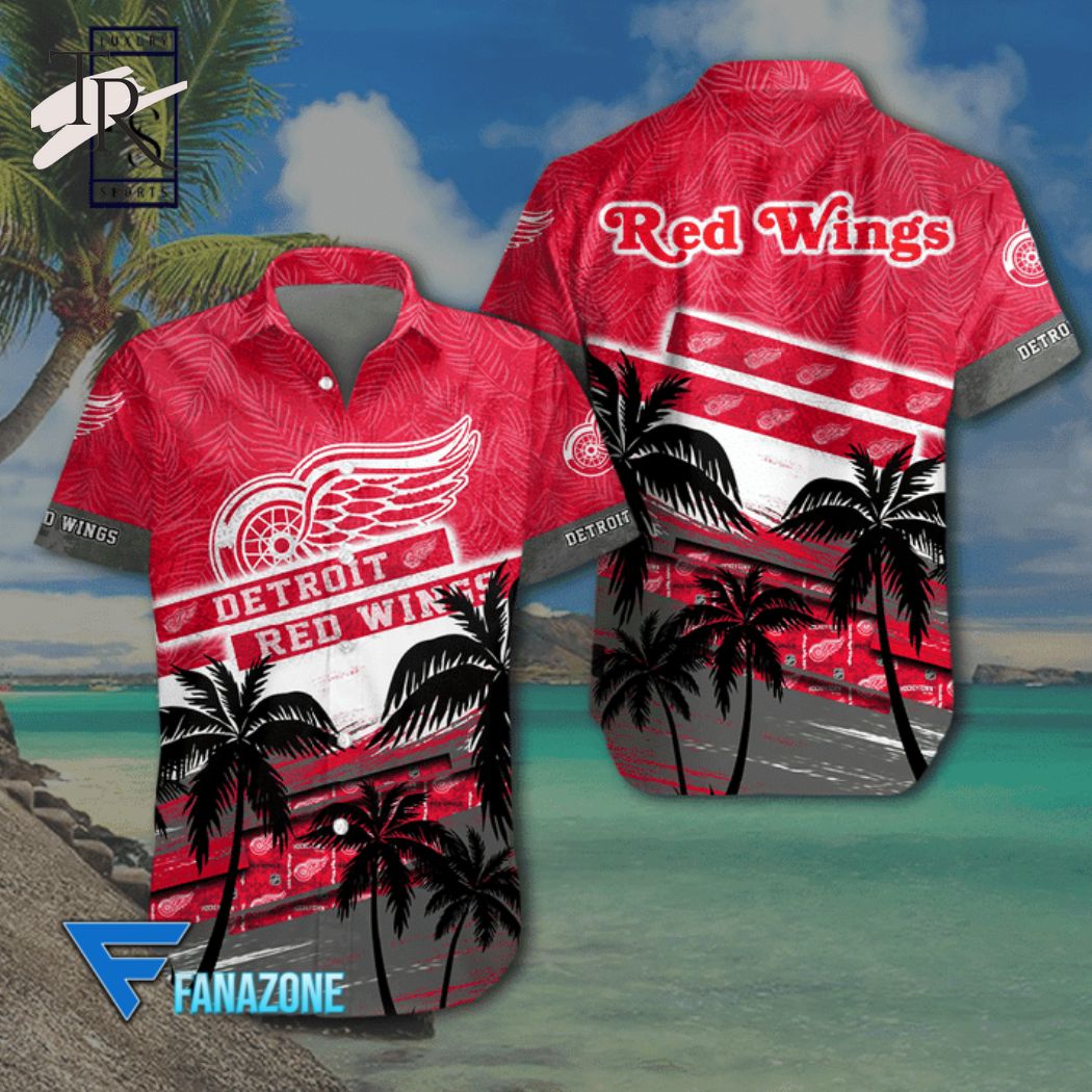 Detroit Red Wings Coconut Trees Pink Short Sleeve Hawaiian Shirt