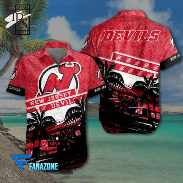 NHL New Jersey Devils Coconut Tree Beach Aloha Shirt