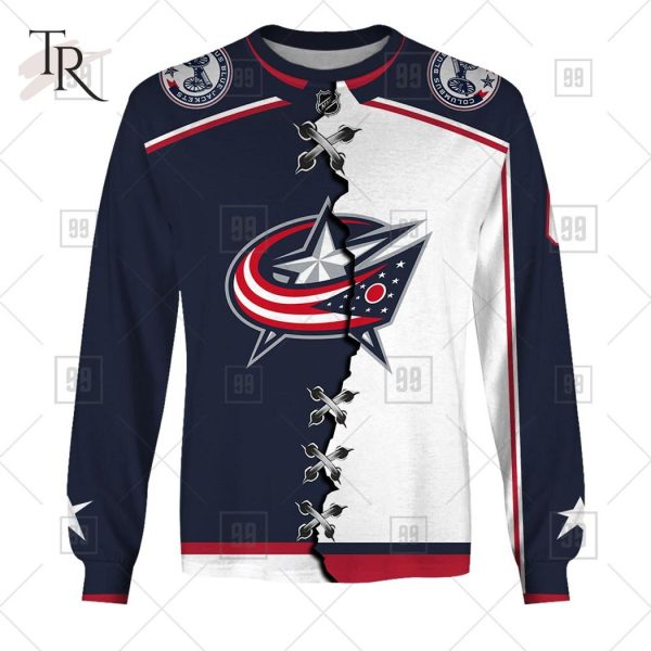 Custom Name And Number NHL Columbus Blue Jackets Mix Jersey 2023 Tshirt