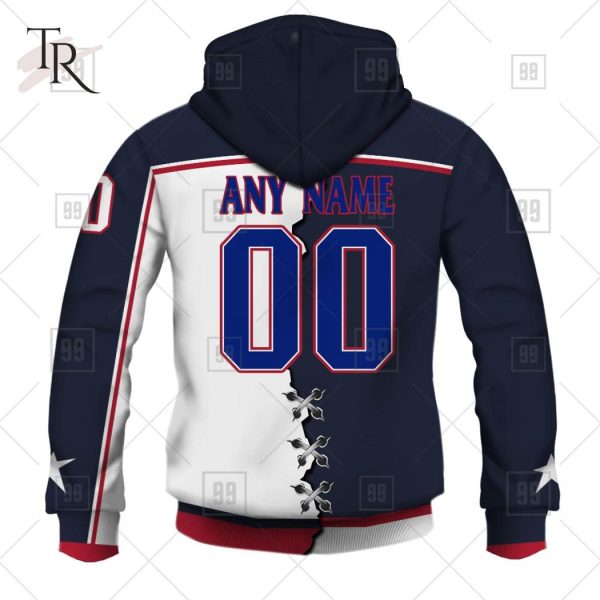 Custom Name And Number NHL Columbus Blue Jackets Mix Jersey 2023 Tshirt