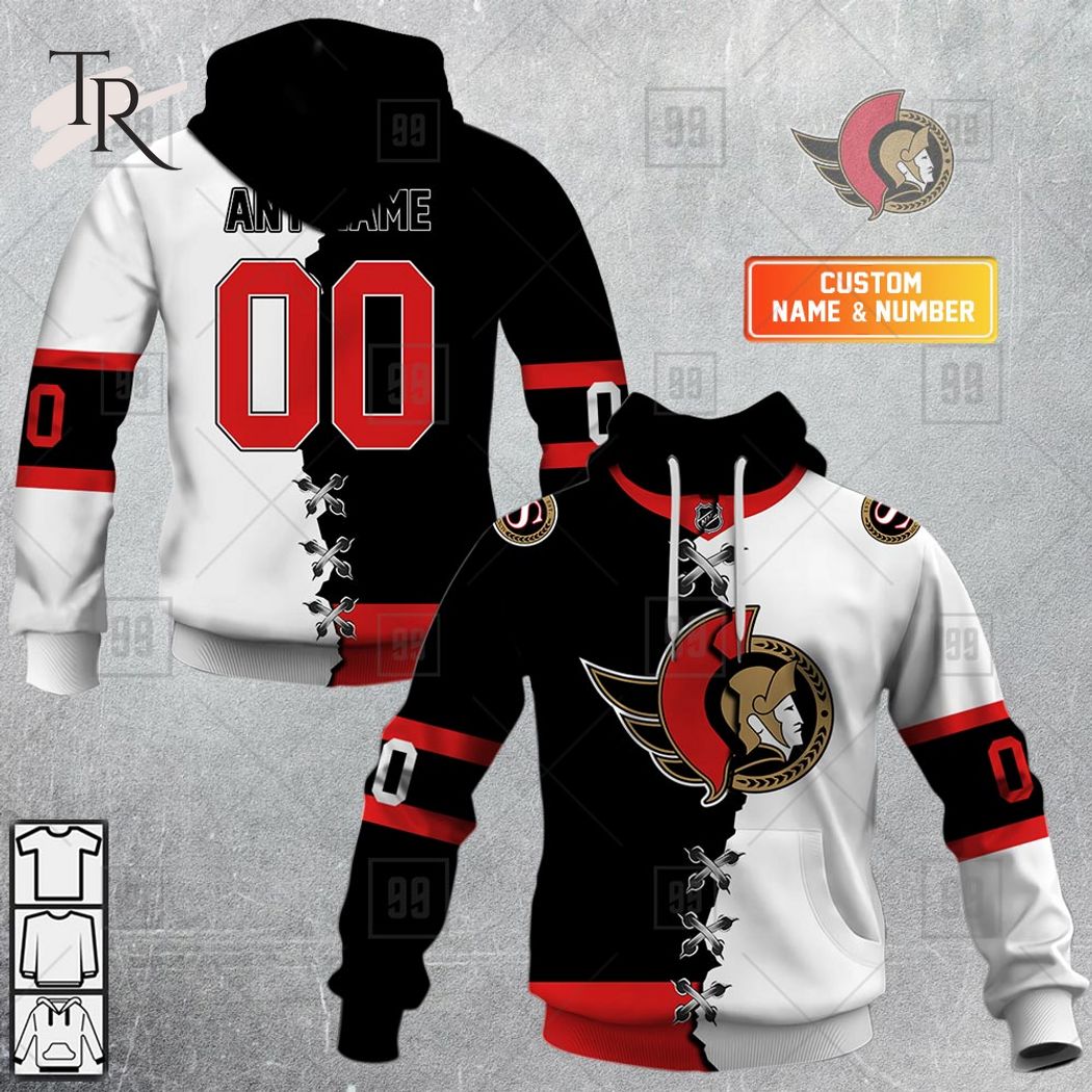NHL Ottawa Senators Custom Name Number Special Retro Gradient Design Jersey  Zip Up Hoodie