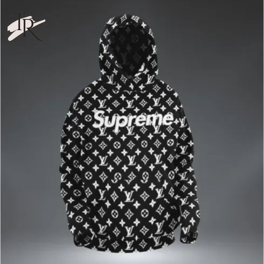 Louis Vuitton Supreme Black Hoodie Luxury Brand Clothing Clothes