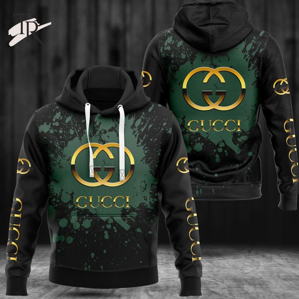 Gucci Dirty Dark Green Golden Logo Luxury Brand Premium Hoodie For Men ...