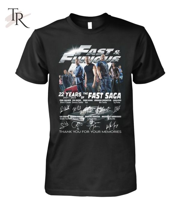 Fast & Furious 22 Years Of 2001 – 2023 The Saga Thank You For The Memories T-Shirt