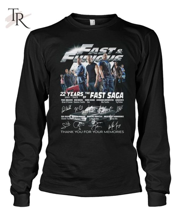 Fast & Furious 22 Years Of 2001 – 2023 The Saga Thank You For The Memories T-Shirt