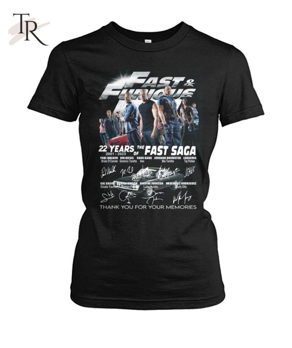 Fast & Furious 22 Years Of 2001 – 2023 The Saga Thank You For The Memories T-Shirt