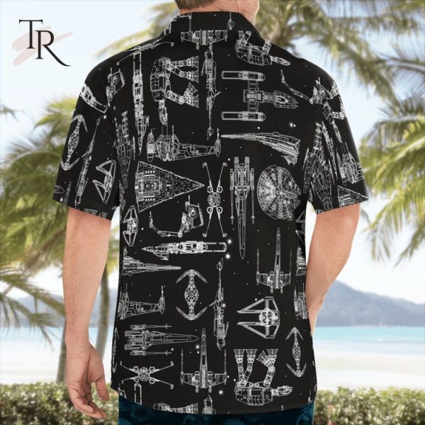 Black Star Wars Space Ship Pattern Aloha Shirt