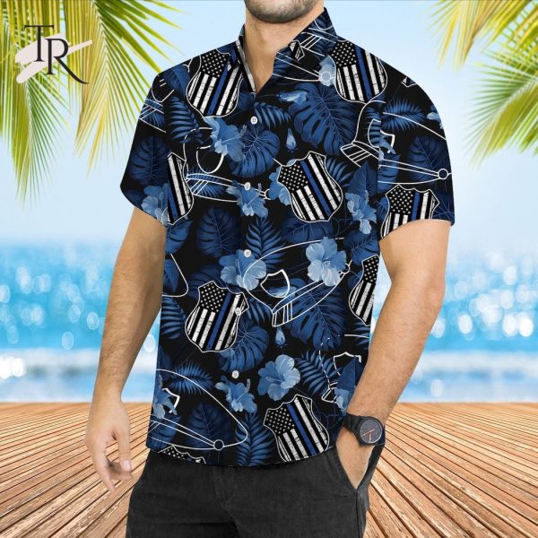 Gift For Police Tropical Police Dad Aloha Button Shirt