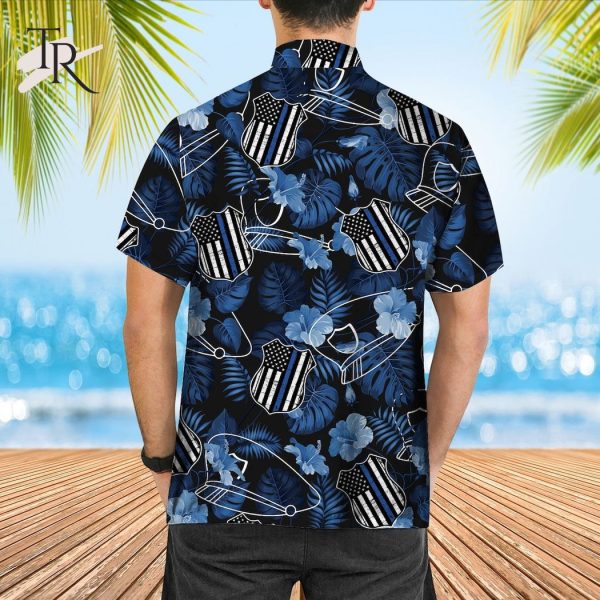 Gift For Police Tropical Police Dad Aloha Button Shirt