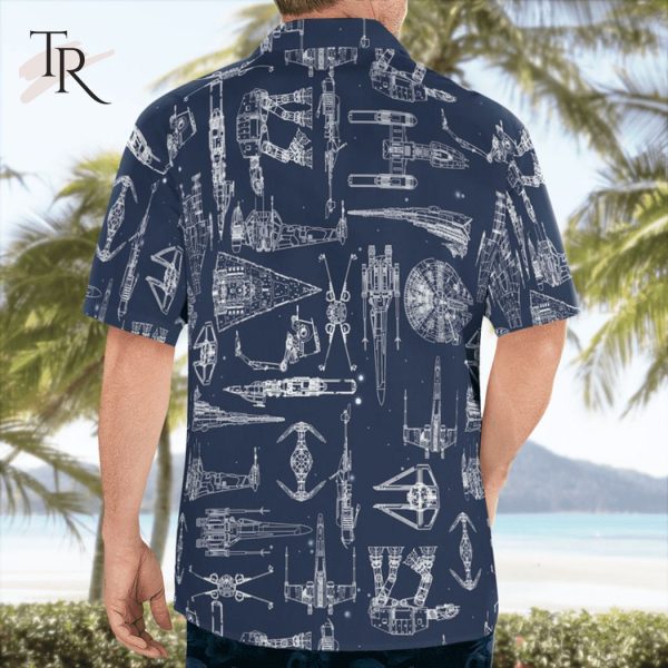Navy Star Wars Space Ship Pattern Aloha Shirt