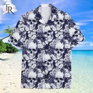 Skull Floral Navy Aloha Short Sleeve Button Shirt