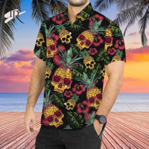 Summer Pineapple Skull Tropical Aloha Button Shirt