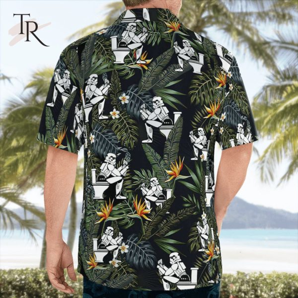 Topical Leaves Stormtrooper Reading On Toilet Aloha Shirt