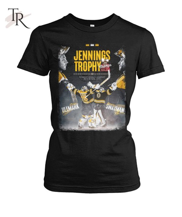 Jennings Trophy Champs Fewest Goals Against  In The NHL Linus Ullmark And Jeremy Swayman T-Shirt – Limited Edition