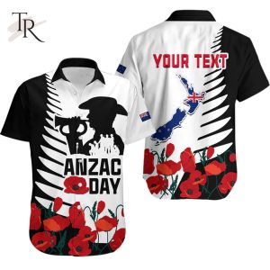 Custom Personalised  New Zealand ANZAC Day Hawaiian Shirt Military Silver Ferns and Red Poppy