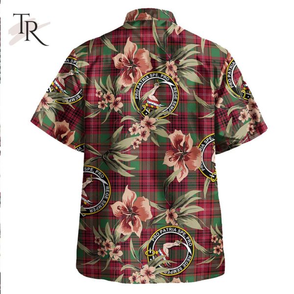 Ainslie Weathered Clan Tartan Crest Badge Aloha Hawaiian Shirt Tropical Old Style