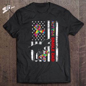 Retro Single Dad Saurus Awareness American Flag Autism T-Shirt