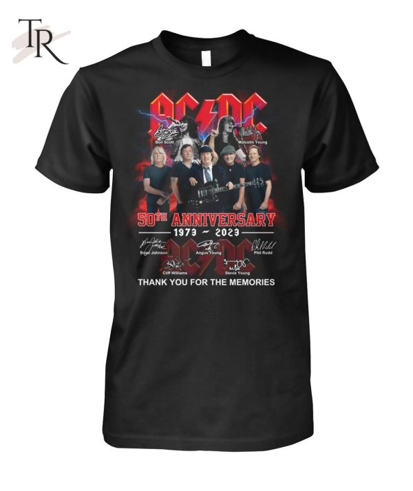 ACDC 50th Anniversary 1973 – 2023 Thank You For The Memories Print On Both Sides T-Shirt – Limited Edition