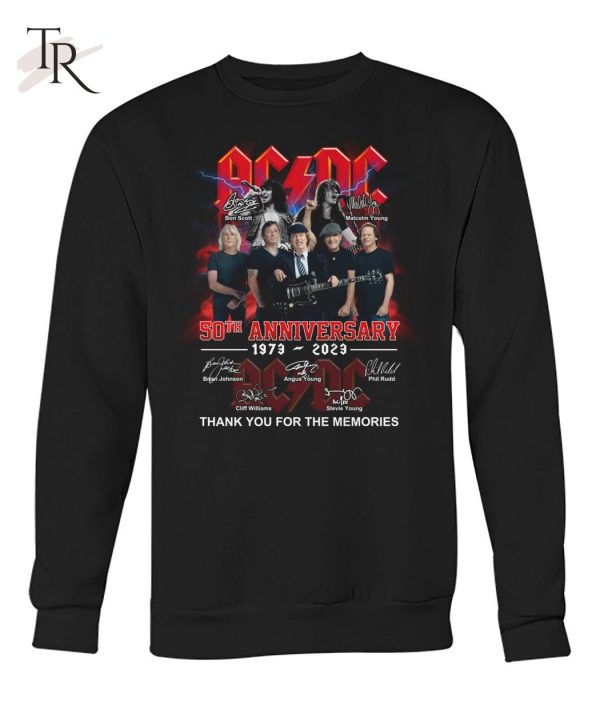 ACDC 50th Anniversary 1973 – 2023 Thank You For The Memories Print On Both Sides T-Shirt – Limited Edition