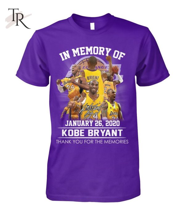 In Memory Of January 26, 2020 Kobe Bryant Thank You For The Memories T-Shirt – Limited Edition